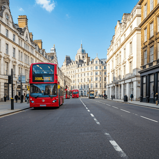 London street with iconic transport